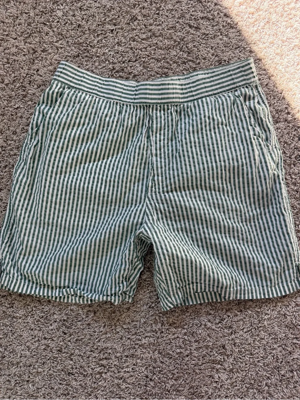 Levi's Green and White Striped Flat Front Shorts